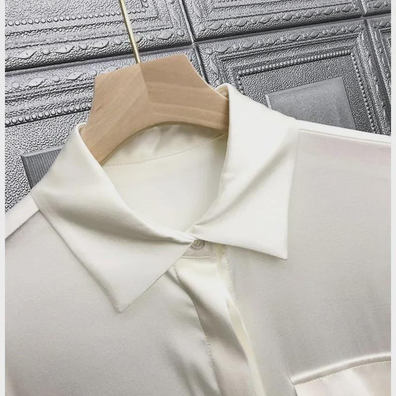 Silk Satin White Shirt: Elegant Foreign Design, Spring 2025 Women's Fashion