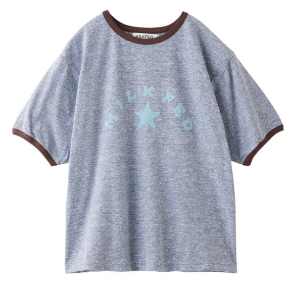 

Milkfed Casual Logo and Star Flocky Print Ringer Blue Women s Tee, синий