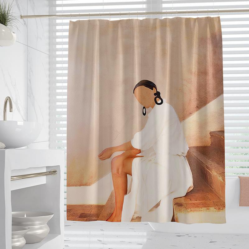 Morandi plants and flowers washable Dirt-Resistant Shower Curtain Shower Head waterproof Polyester Bath Curtain For Home Decor
