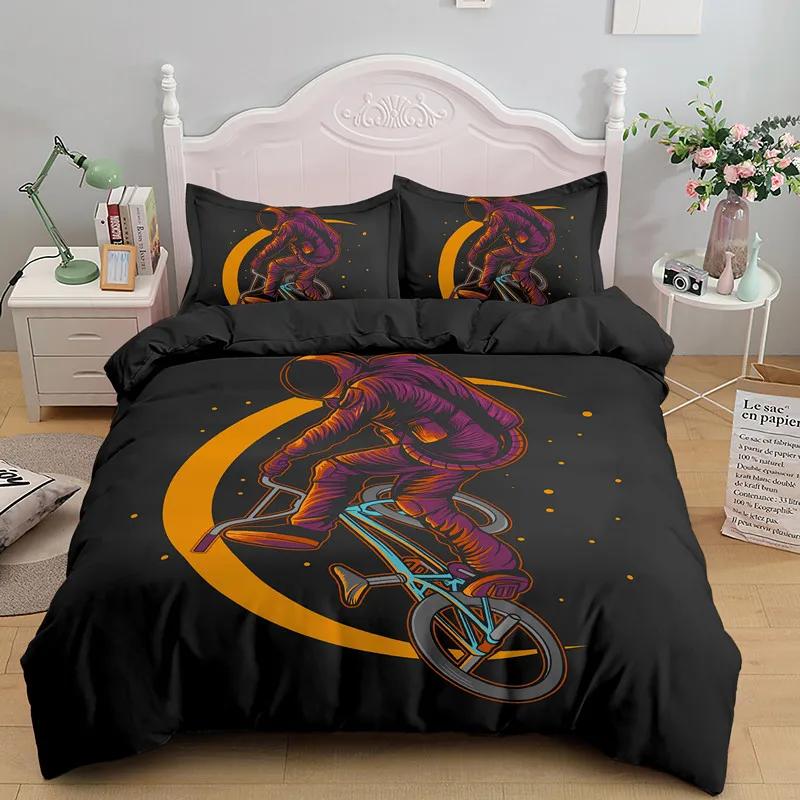 Astronaut King Queen Duvet Cover Space Cycling Bedding Set Cartoon Universe Comforter Cover Galaxy 2/3Pcs Polyester Quilt Cover