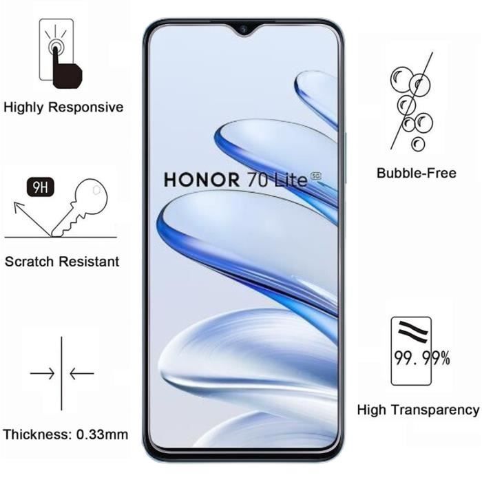 Film Vitre Protection Ecran - Phonillico® - Honor 70 LITE - Pack de 4 - Verre Trempé - Résistant aux rayures
