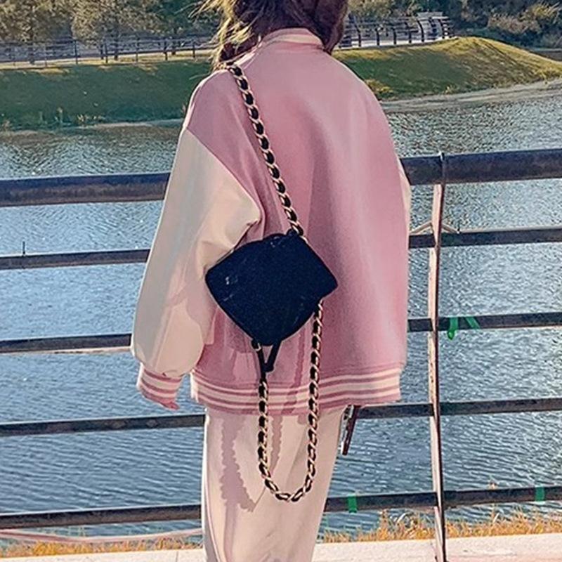 Jaqueta de beisebol solta com emenda de cores contrastantes para mulheres outono