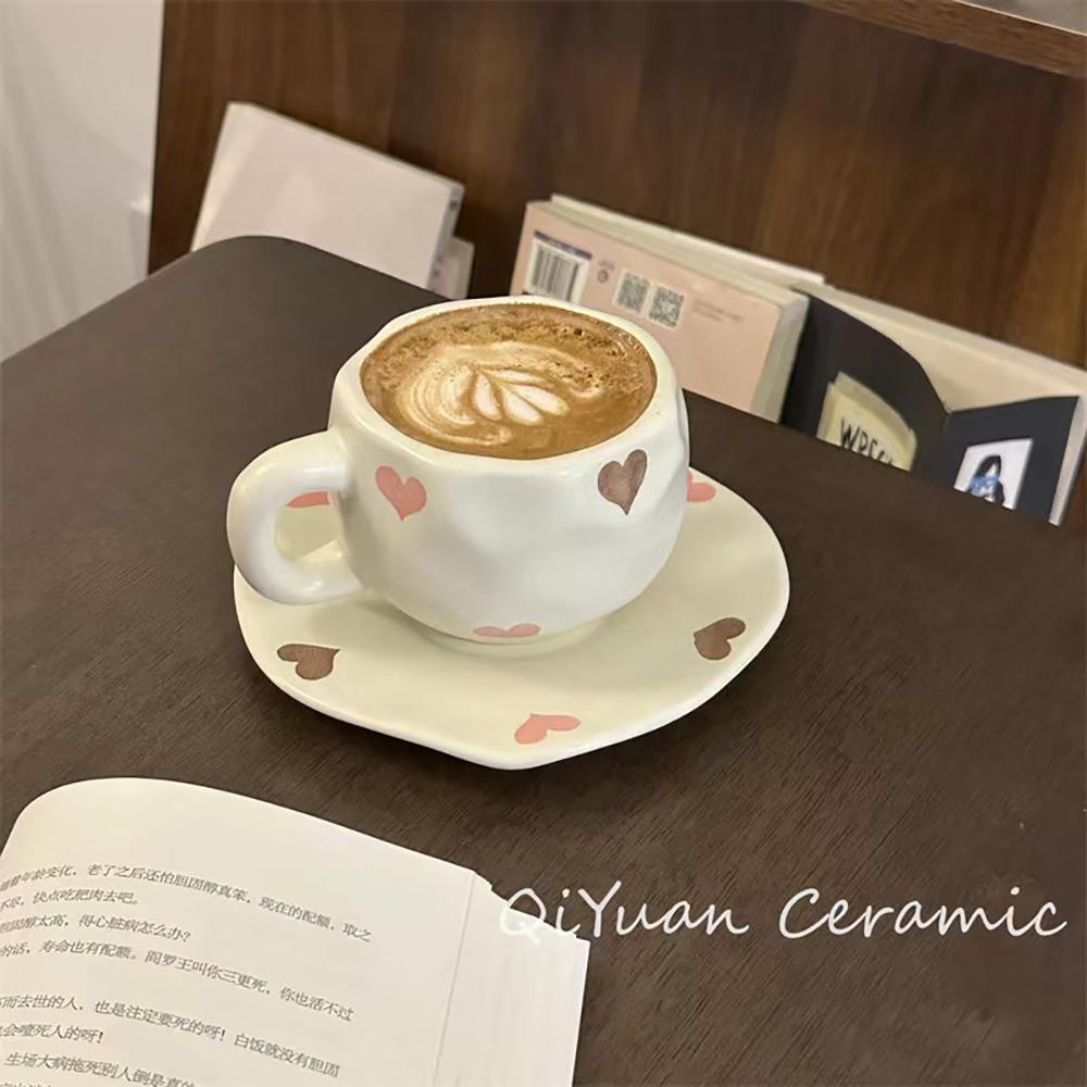 

300 мл расписанная вручную кофейная чашка с блюдцем керамическая чашка ручной работы блюдце набор милый подарок нестандартная кофейная чашка латте, офис, дом 200ml
