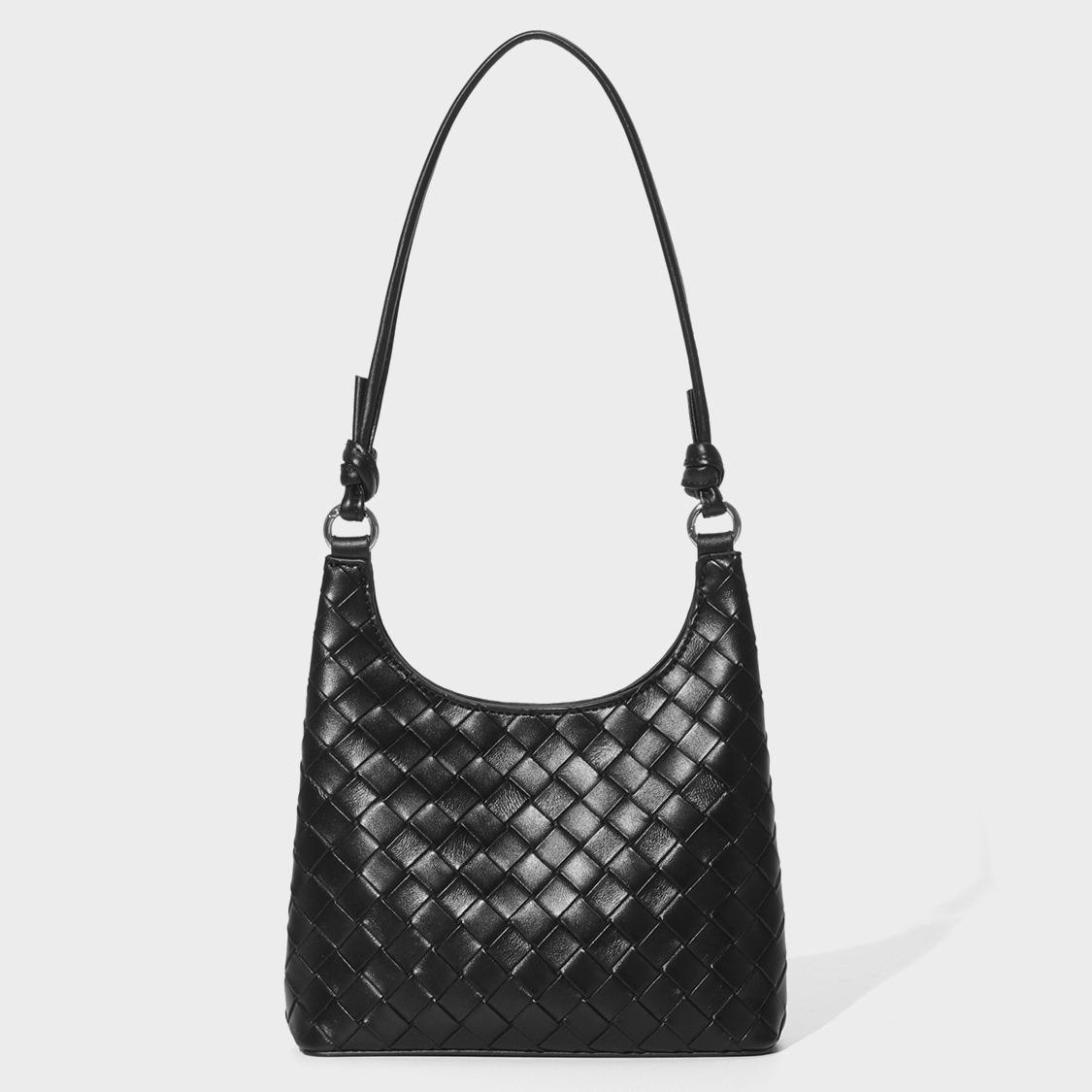 

Korean Niche Genuine Leather Woven Bag, Shuqi Style, Hand-held Vegetable Basket, Large Capacity Cowhide Water Bucket Bag чорний