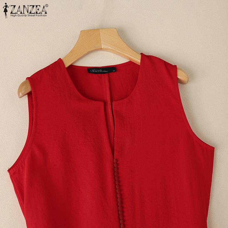 ZANZEA Women Casual V-Neck Solid Color Loose Summer Sleeveless Dress