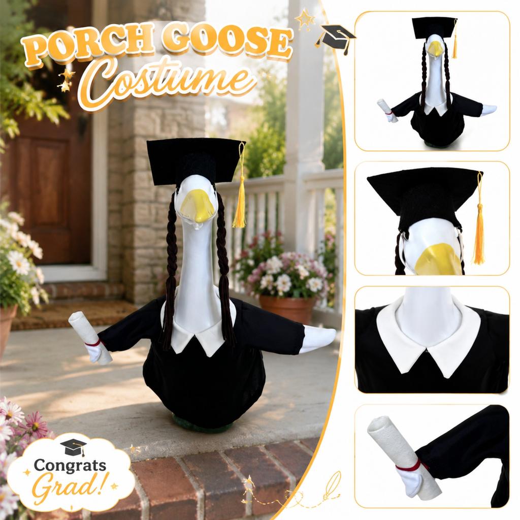 Graduation Goose Porch Decoration Costume with Cap Gown and Diploma Prop Suitable for Outdoor Seasonal Display and Themed Events