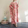 Summer Color Travel V-neck Retro Long Skirt Cotton Linen Dress