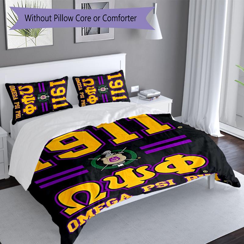 3pcs Omega Psi Phi logo1 pattern bedding set duvet cover set includes duvet cover &pillowcases, perfect all season bedroom decoration & gift