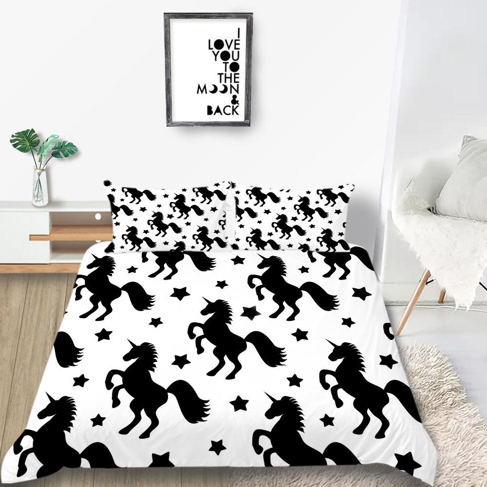 Lovely Duvet Cover Set Unicorn Bedding Set Cover Unicorn Print Home Bed Clothes Girl Single Double Size Bed Cover Soft Pillowcase