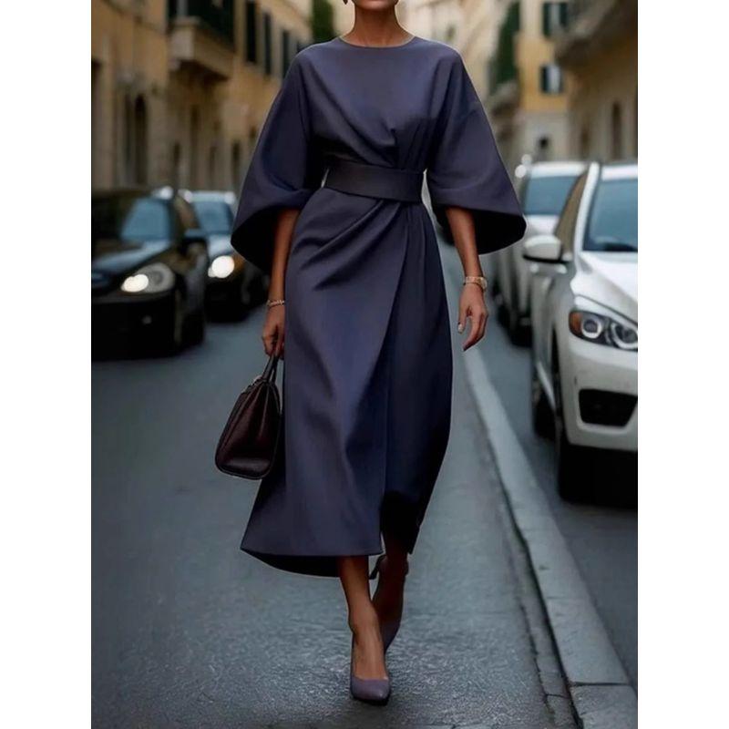 Work Fashion Temperament Elegant Solid Waist Hugging Dress Casual Batwing Sleeve Long dress Elegant Dress