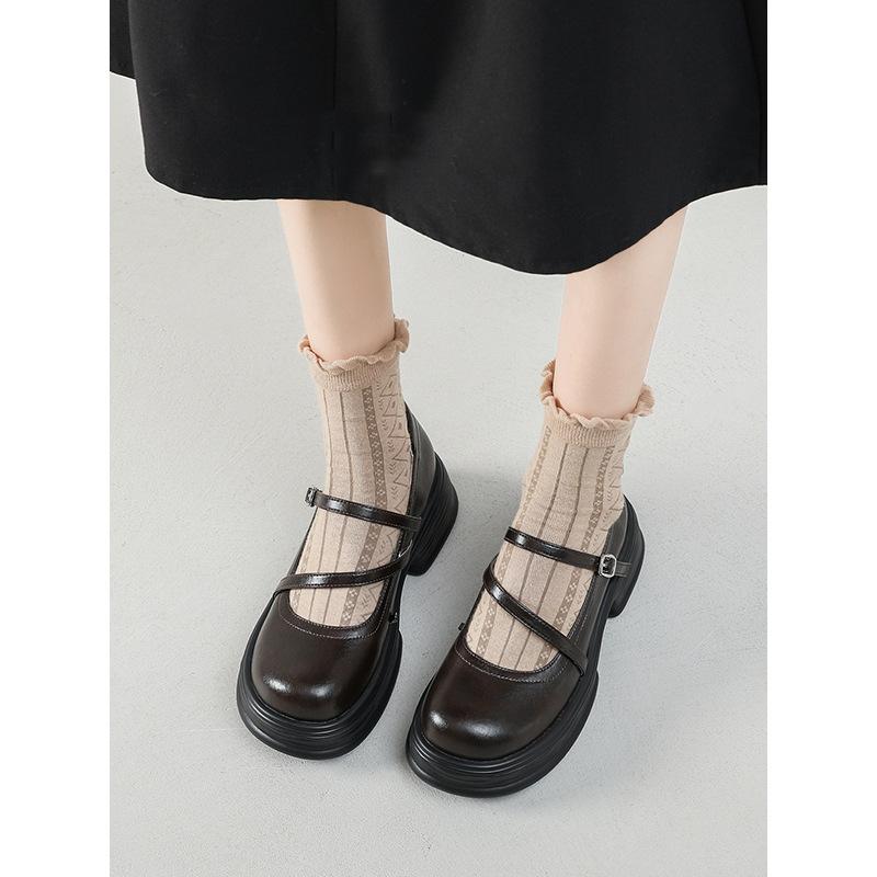 Round head platform small leather shoes women's 2025 new spring and summer French retro British style Japanese JK Mary Jane single shoes