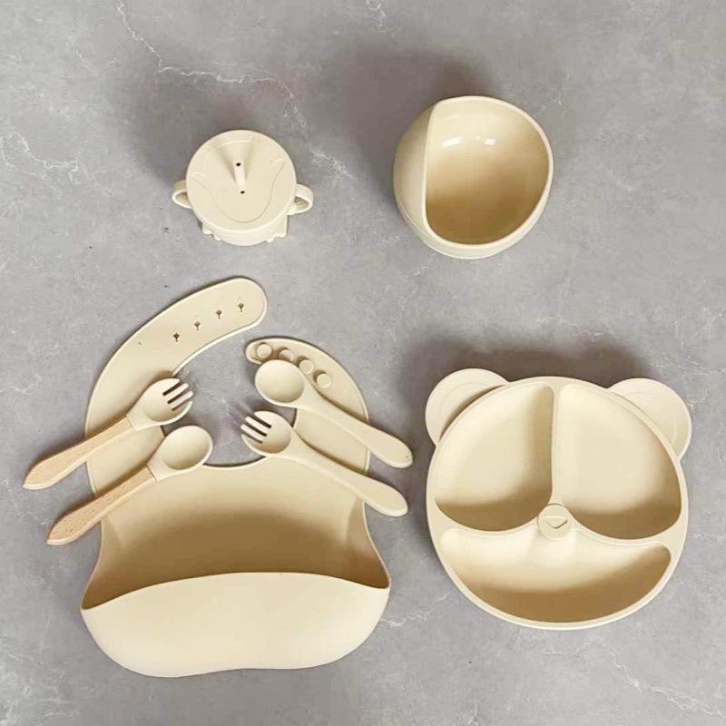 8-Piece Silicone Baby Tableware Set: Suction Cup Plate & Bowl for Baby Meals