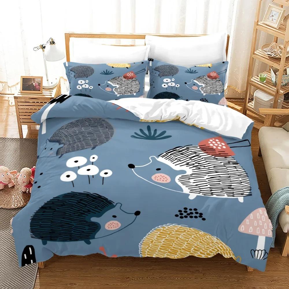 Hedgehog Duvet Cover KingQueen Size,Cute Brown Hedgehog Pattern Print Quilt Cover for Kids Girls Boy,animal Theme Bedding