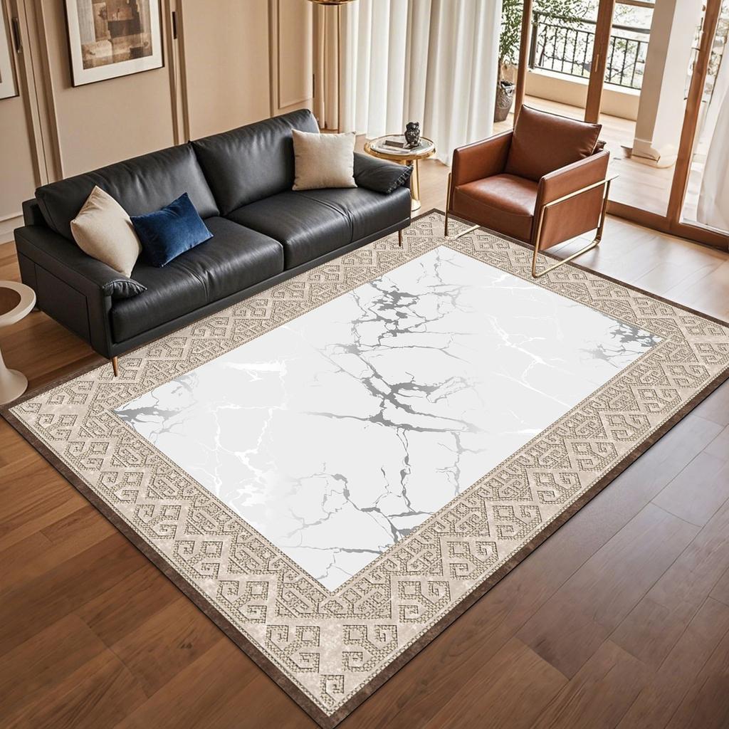 Retro Europe Style Marble Pattern Carpet Living Room Sofa Bedroom Bedside Study Entrance Door Rug Non-slip Luxury Decor Mat