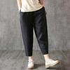 Women Spring High Waist Solid Color Pockets Loose Trousers Ninth Harem Pants