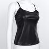 Women Shiny Wetlook Patent Leather Straps Sleeveless Vest Top Metallic Girls Dance Tank Top Clubwear
