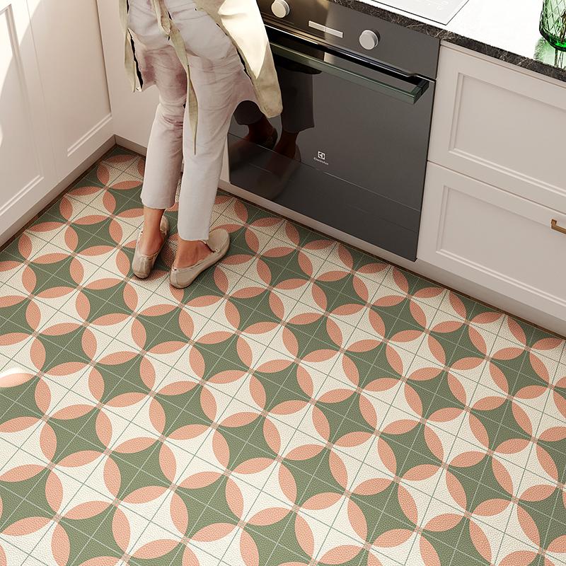 

Retro Kitchen Floor Mats Floral Pattern PVC Rug Waterproof Oil-proof Carpet Easy To Clean Anti-fouling Door Mat Can Be Cut 50x80cm