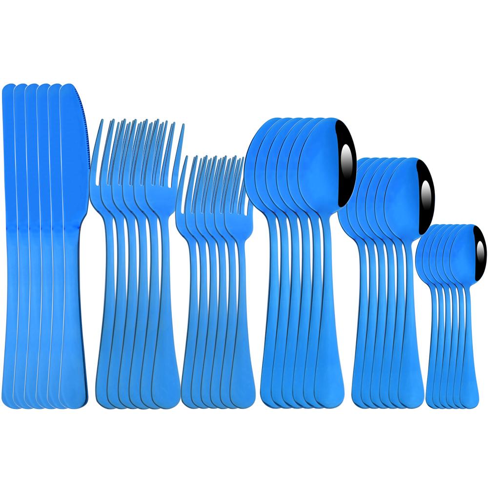 Sada modrého příboru Sada kuchyňského nádobí Sada západních příborů z nerezové oceli Jídelní nůž Vidlička Lžičky na kávu Kompletní sada nádobí