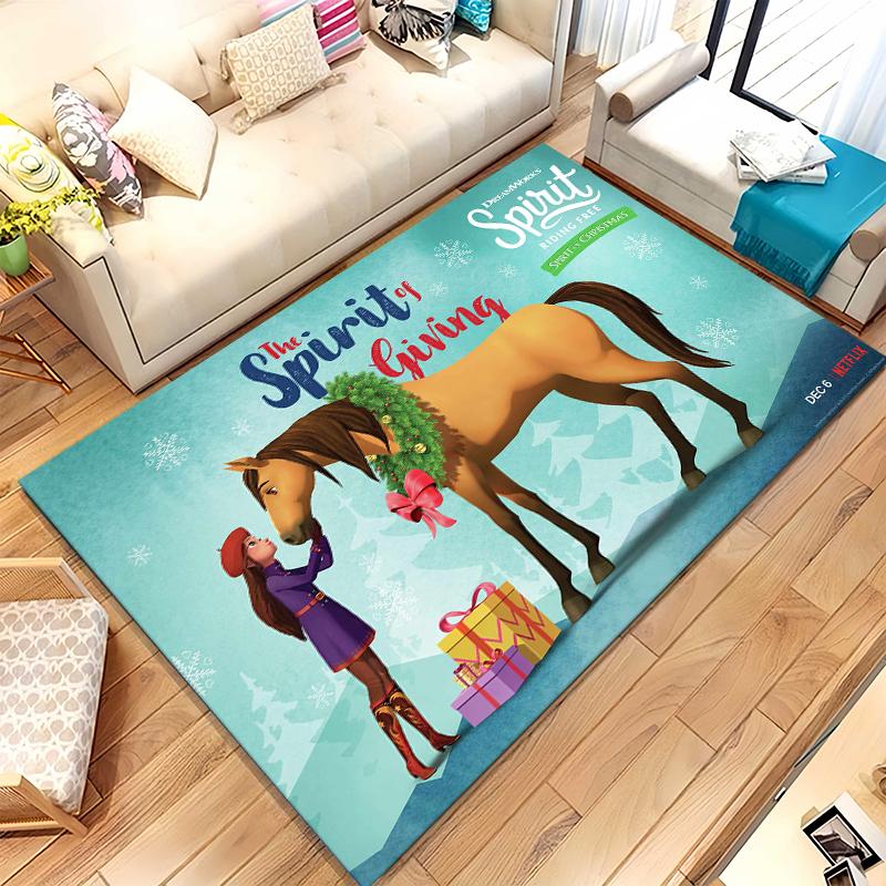 Cartoon Spirit Riding Free Horses Living Room Non-Slip Area Rug Soft Carpet for Bedroom Kids Playroom Sofa,Home Decor Doormat