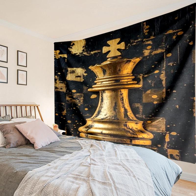 Golden Chess King On Black Tapestry, Unique Design Tapestry, Wall Decor for Bedroom,Livingroom, Playroom,Heartwarming Fan Holiday Gifts