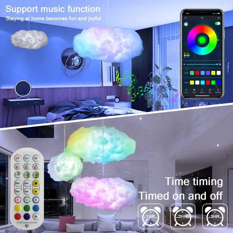 RGB LED Cloud Lights APP&Remote Control,Music Sync 3D Lightning Night Lamp for Bedroom Gaming Room Ceiling Party Wedding Decor
