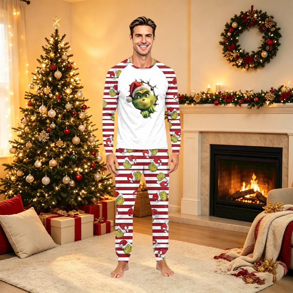 Christmas Print Matching Family Pajama Set Long Sleeve Round Neck Sleepwear