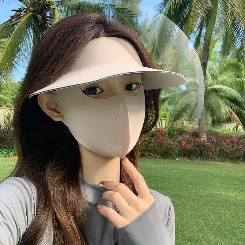 Women Summer 2 Piece Sun Protection Sun Cap Face Mask Set UV Protection Full Face Breathable Sun Hat Cycling Mask