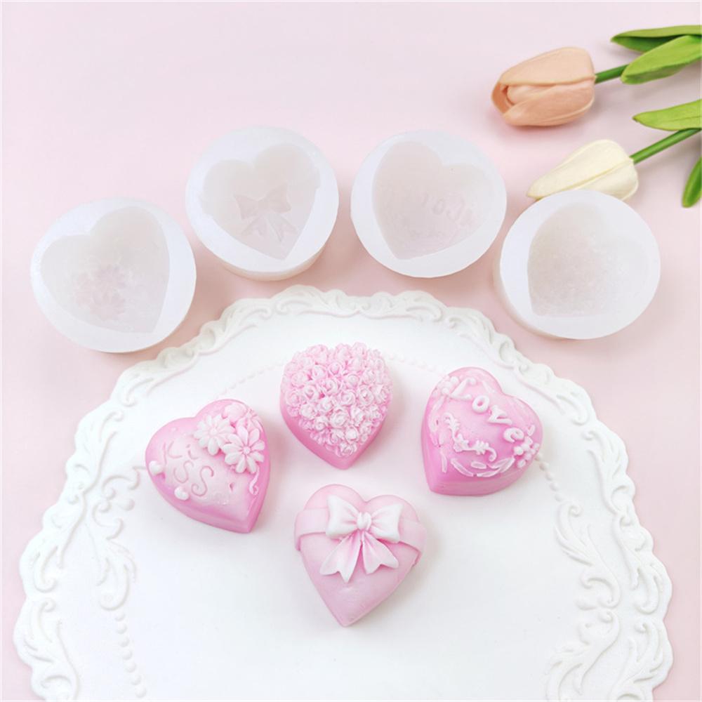 Rose Cake Silicone Mold Pastry Soap Aromatherapy Mold DIY Bow Love Handmade Soap Mold Heart Shaped Chocolate Fondant Tool