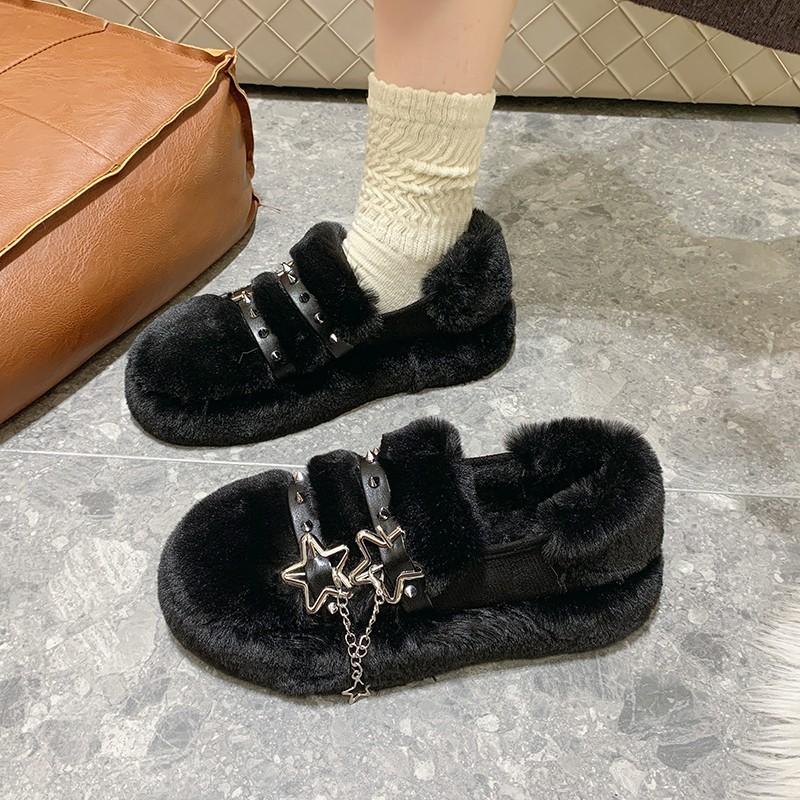 Fashion 2024 New Winter Women Slippers Warm Plush Outside Ladies Shoes Soft Thick Sole Home Non-slip Slides Fluffy Platform Cotton Shoes