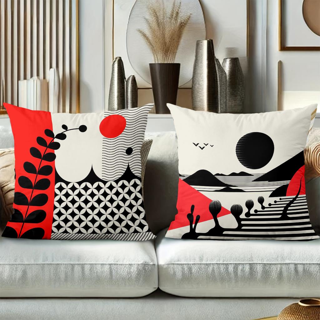 Modern Geometric Pattern Red Black White Throw Pillows Polyester pillowcase, sofa decorative cushion cov Headboard Pillow