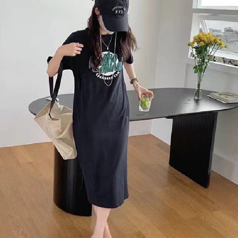 T-shirts for Women's Summer Short-sleeved Dresses for Women Loose Casual Lazy Skirts Mid-length Base Shirt