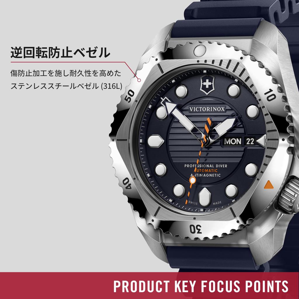 VICTORINOX DIVE PRO Automatic Watch with Stainless Steel Case Blue and Blue Rubber and a Great Men's (316L), Dial, Strap. Waterproof, Stylish, Gift.