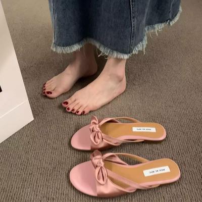 Shoes Wear Flat Pink Fairy Wind Cool Slippers Female 2025 New Summer Bow Holiday Sandals