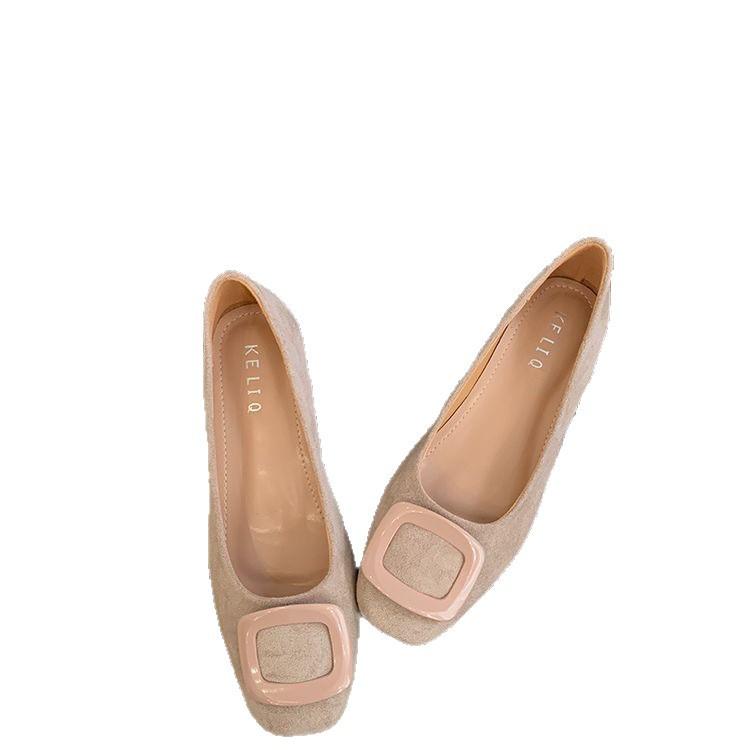 Korean version of fairy suede square buckle thick heel Mary Jane shoes 2025 new gentle with skirt commuter single shoes women