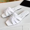 Fashion Cross Genuine Leather Women Slippers Square Toe Slip On Open Toe Flat Sandals Patent Leather Fashion 2025 Summer Sandal Slides