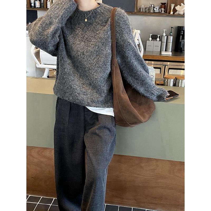 

Главная героиня корейских дорам носит нежную и аккуратную версию серого свитера, новый мягкий восковой ленивый топ, уменьшающий возраст, для осени и зимы average size