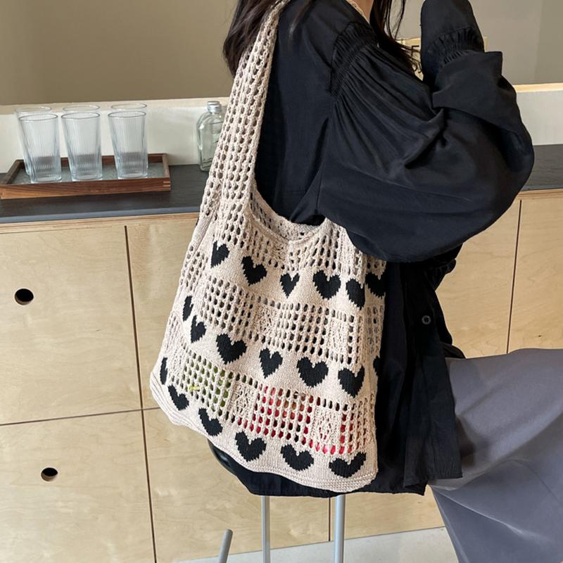 Knitted Handbags Female Large Capacity Totes Women's Shoulder Bag Summer Beach Bag Casual Hollow Woven Shopping Purses AVE