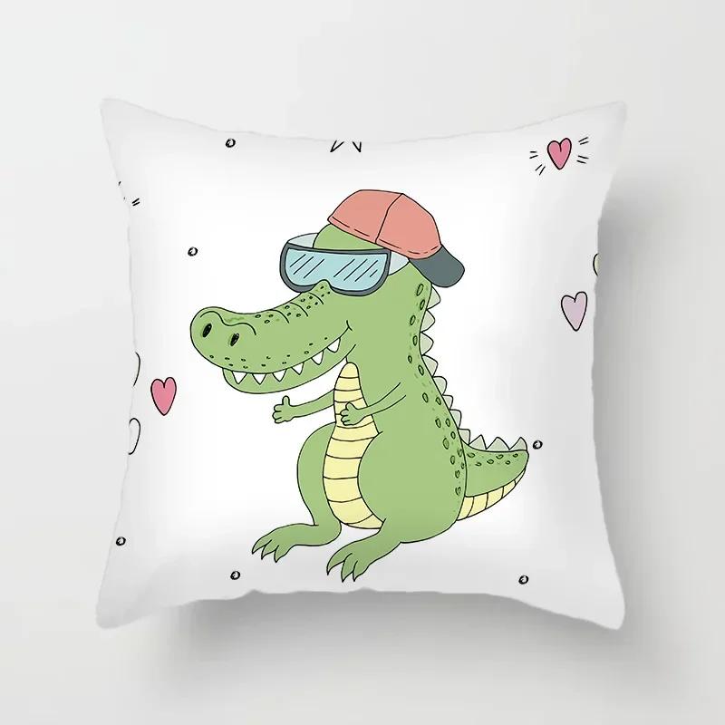 Niedlicher Cartoon Dinosaurier Alpaka Fuchs Print Muster Kissenbezug Heim Wohnzimmer Sofa Dekokissen