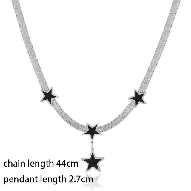 Stainless Steel Black White Hollow CZ Star Rose Gold Silver Color Necklace for Women Jewelry  New Arrival 334 KO2