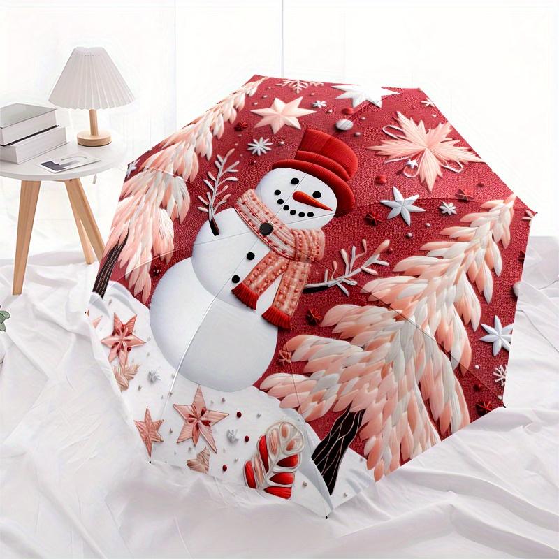 Snowman, Winter Wonderland Themed Automatic Opening and Closing Umbrella Creative Design Umbrella, Portable Tri Fold Small Umbrella for Me