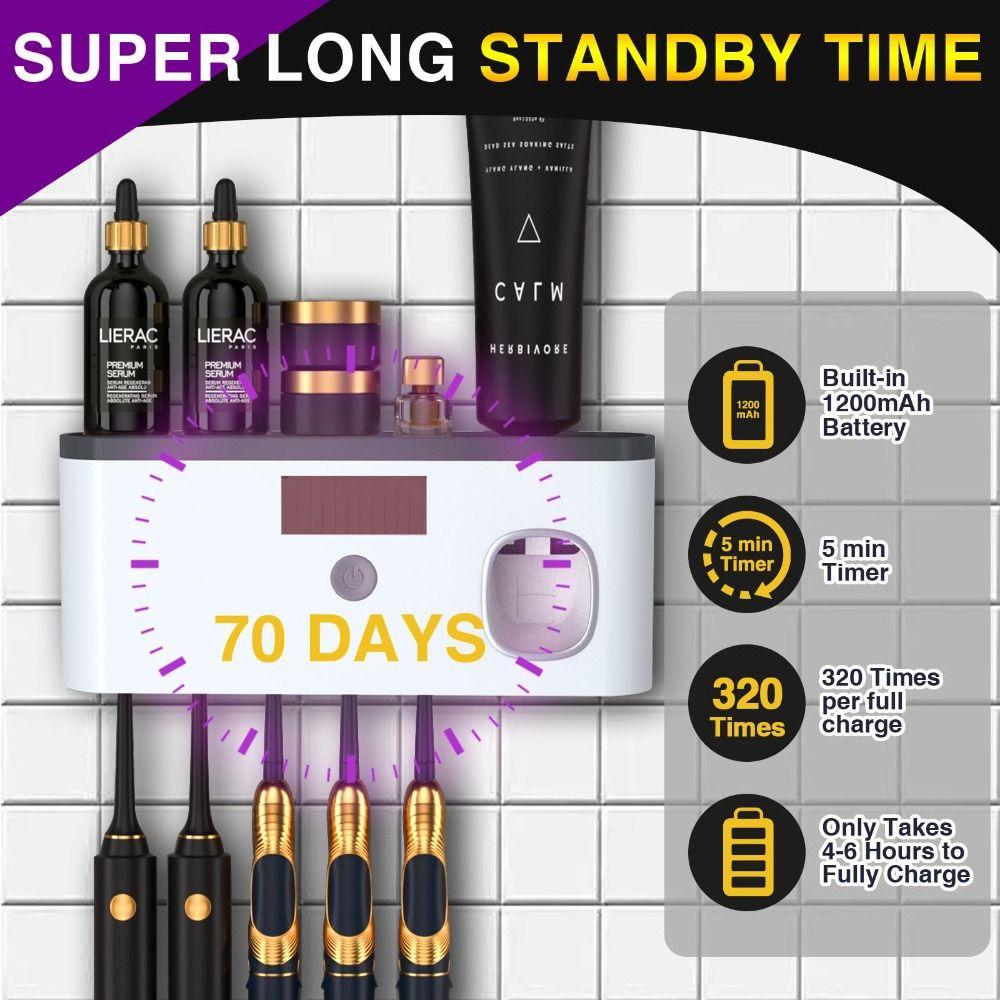 No Drilling Electric Toothpaste Dispenser Solar Charging Smart Toothbrush Organizer