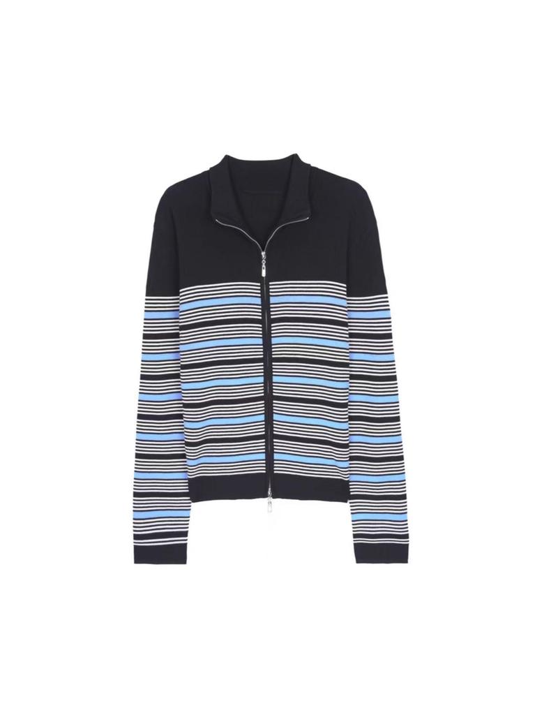 Yangzi Women's French Stripe Double-Zip Cardigan Sweater