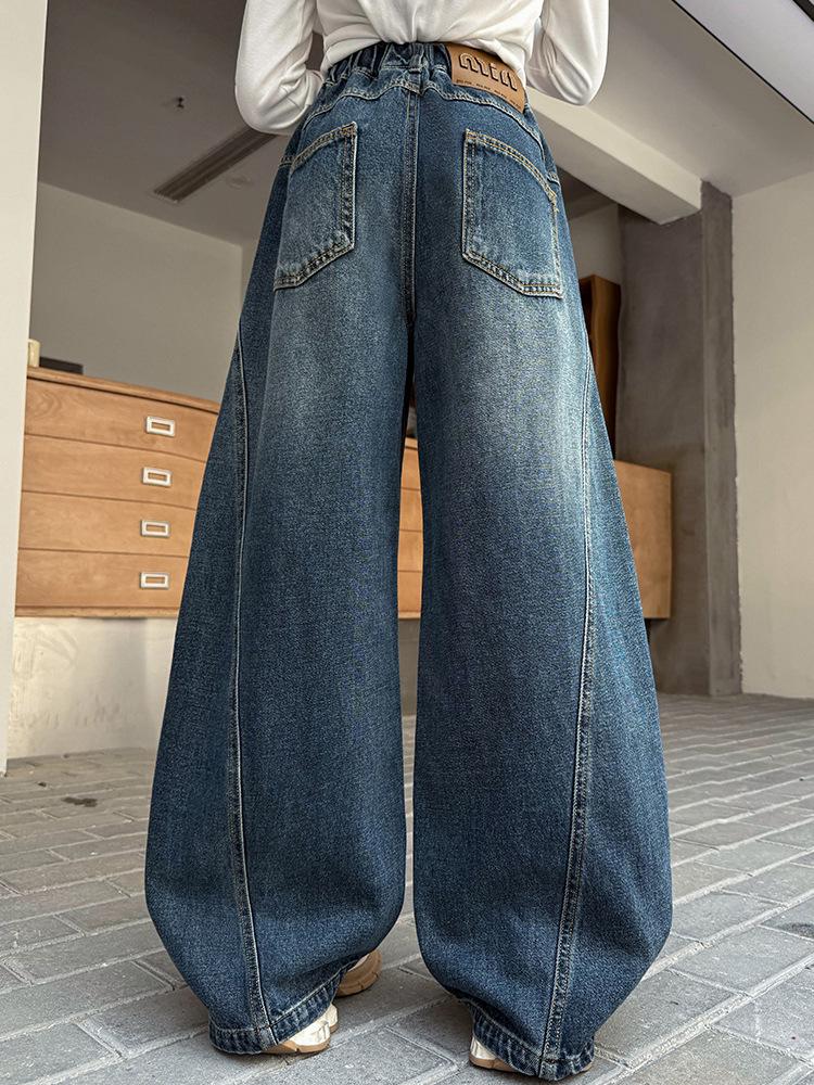 Girls' Trendy Spring/Autumn Wide-Leg Jeans: 2025 Fashionable Scimitar Workwear Pants