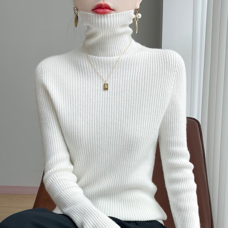 Sweater women's autumn and winter new first-line ready-to-wear pile-neck knitted sweater slim-fitting and thin inner long-sleeved turtleneck