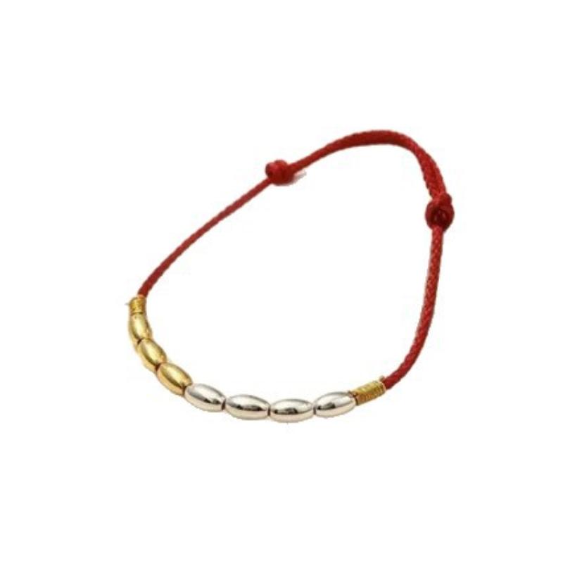 Handgefertigtes Rotes Seil Glücksarmband Vergoldete Reiskorn Perle Verstellbarer Anhänger Schmuck für Feiertagsgeschenke