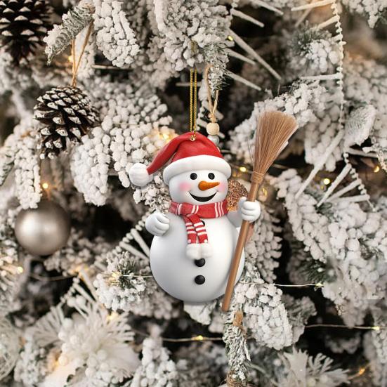 5Pcs Christmas Snowman Ornaments 2D Acrylic Snowman Pendants Cute Cartoon Snowman Decoration for Christmas Tree Mantel Backpack Car Interior