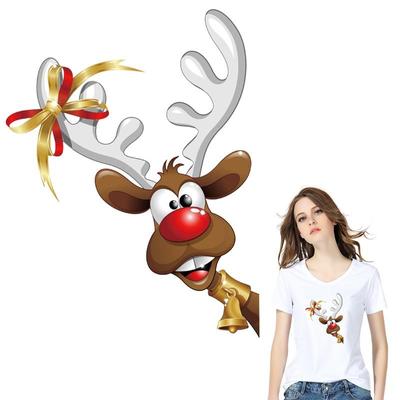 Iron On Patch Christmas Deer Hoodies Diy Clothes Stickers Heat Press Appliqued Parches Ropa T-Shirt Heat Transfers Washable