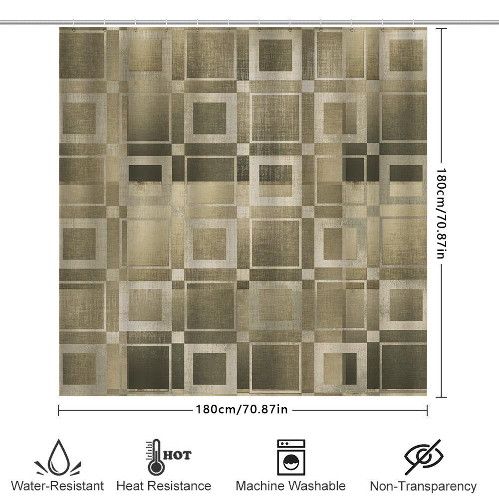 Geometric Bathroom Shower Curtain Set Modern Decor Brown Beige Tones For Home Bath Accessories