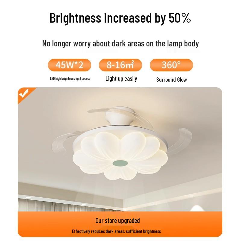 Modern Minimalist French Flower Ceiling Fan Light for Children's Bedroom or Dining Room