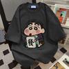 Summer loose short-sleeve T-shirt for women, pure cotton cute American style Crayon Shin-chan cartoon print base shirt